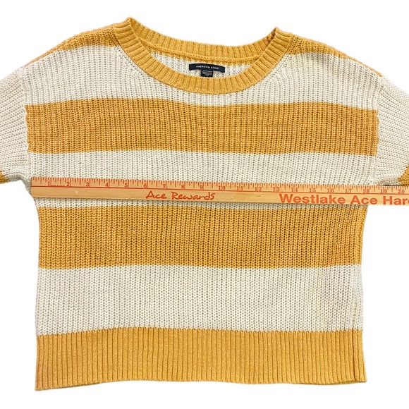 American Eagle Striped Long Sleeve Sweater | Yellow & White | Women's XS - Picture 8 of 10